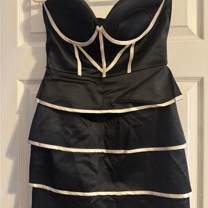 bebe Black and Cream Strapless cocktail dress